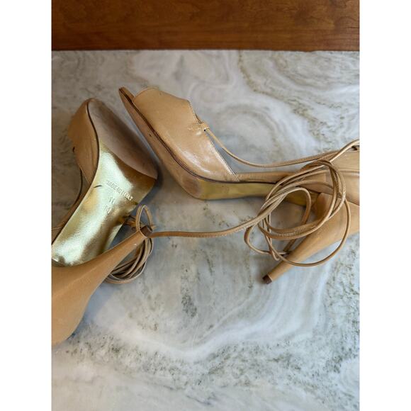Michael Kors Ankle Tie Leather Open Toe Heels Nude 11 - Picture 7 of 8